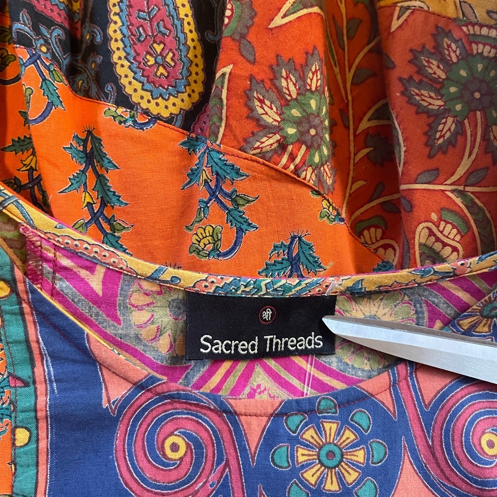 Boho Multi-Coloured Patchwork Peplum Top With 3/4… - image 2